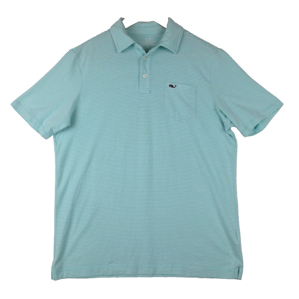 Vineyard Vines Polo Shirt Men XL Aqua White Stripe Edgartown Short Sleeve Preppy